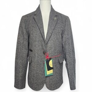 TRUCLOTHING 1920s Tweed Blazer Herringbone Wool Blend Equestrian Preppy UK 12‎